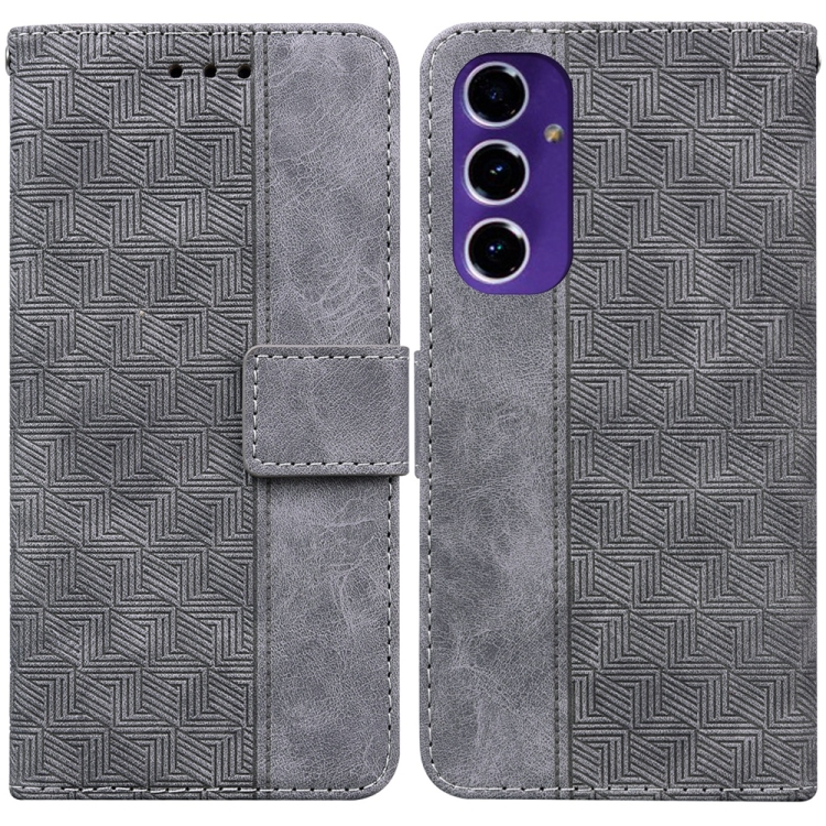 

For Samsung Galaxy S24 FE 5G Geometric Embossed Leather Phone Case(Grey)
