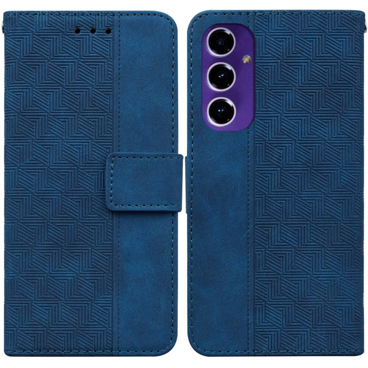 

For Samsung Galaxy S24 FE 5G Geometric Embossed Leather Phone Case(Blue)