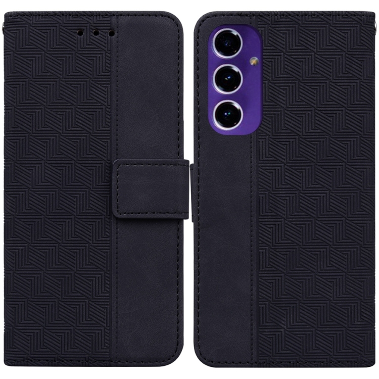 

For Samsung Galaxy S24 FE 5G Geometric Embossed Leather Phone Case(Black)