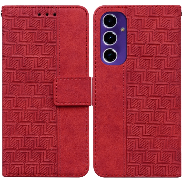 

For Samsung Galaxy S24 FE 5G Geometric Embossed Leather Phone Case(Red)