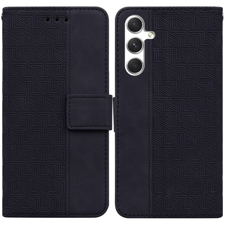 

For Samsung Galaxy S25 5G Geometric Embossed Leather Phone Case(Black)