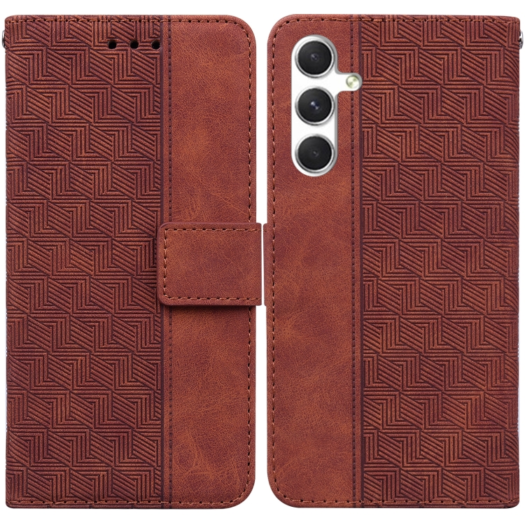 

For Samsung Galaxy S25+ 5G Geometric Embossed Leather Phone Case(Brown)