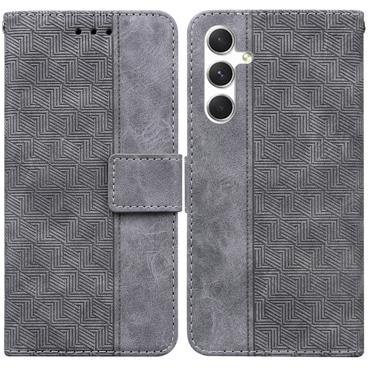 

For Samsung Galaxy S25+ 5G Geometric Embossed Leather Phone Case(Grey)