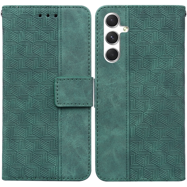 

For Samsung Galaxy S25+ 5G Geometric Embossed Leather Phone Case(Green)