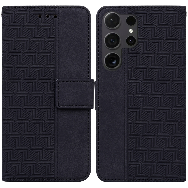 

For Samsung Galaxy S25 Ultra 5G Geometric Embossed Leather Phone Case(Black)
