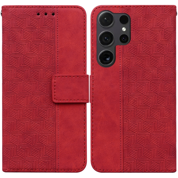 

For Samsung Galaxy S25 Ultra 5G Geometric Embossed Leather Phone Case(Red)