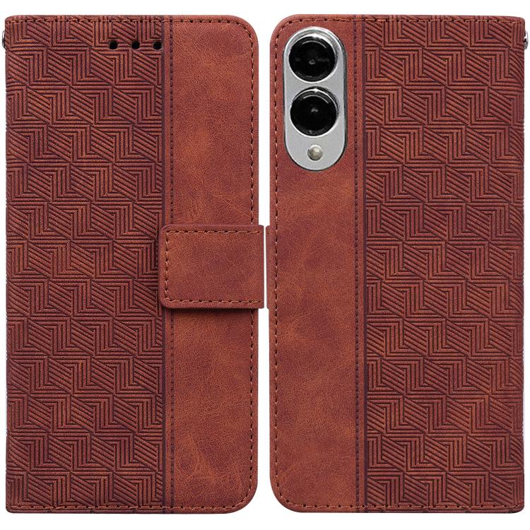 

For Samsung Galaxy S25 Edge 5G Geometric Embossed Leather Phone Case(Brown)