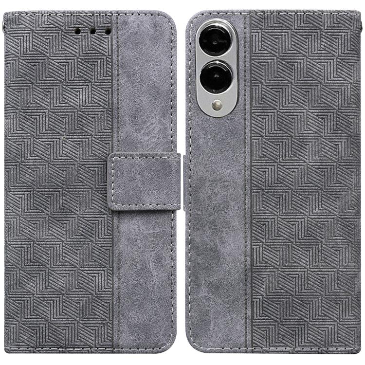 

For Samsung Galaxy S25 Edge 5G Geometric Embossed Leather Phone Case(Grey)