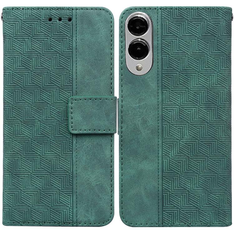 

For Samsung Galaxy S25 Edge 5G Geometric Embossed Leather Phone Case(Green)