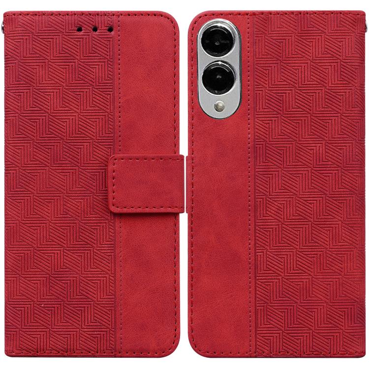 

For Samsung Galaxy S25 Edge 5G Geometric Embossed Leather Phone Case(Red)