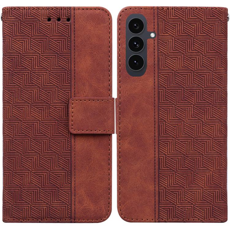 

For Samsung Galaxy S25 FE 5G Geometric Embossed Leather Phone Case(Brown)