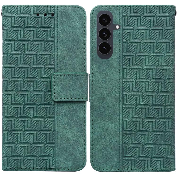 

For Samsung Galaxy S25 FE 5G Geometric Embossed Leather Phone Case(Green)