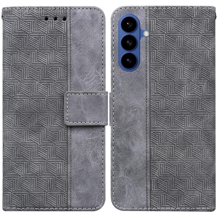 

For Samsung Galaxy S26 5G Geometric Embossed Leather Phone Case(Grey)