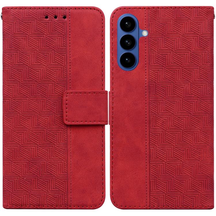

For Samsung Galaxy S26 5G Geometric Embossed Leather Phone Case(Red)