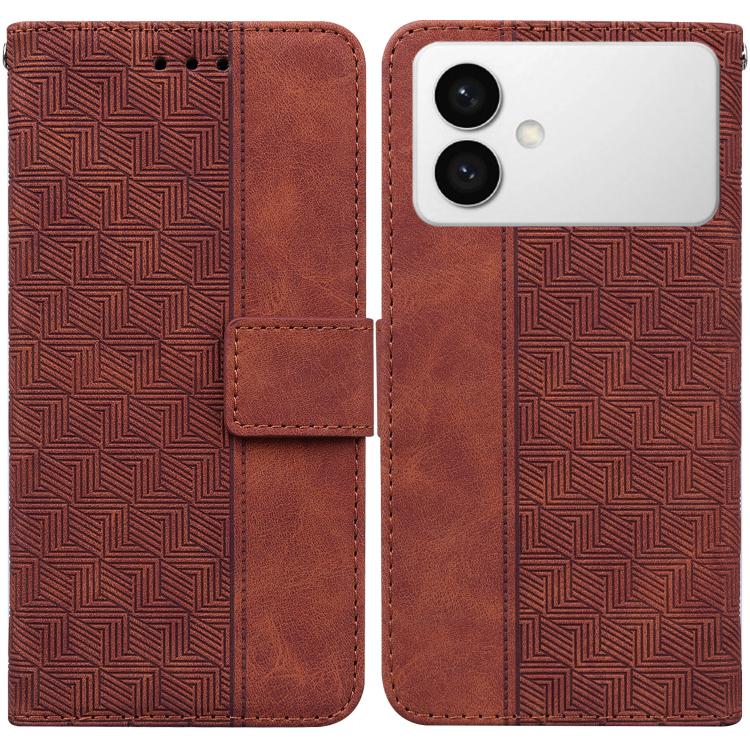 

For Samsung Galaxy S26 Edge 5G Geometric Embossed Leather Phone Case(Brown)