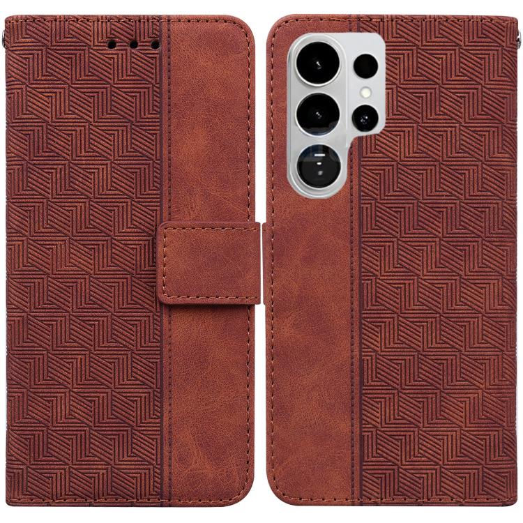 

For Samsung Galaxy S26 Ultra 5G Geometric Embossed Leather Phone Case(Brown)