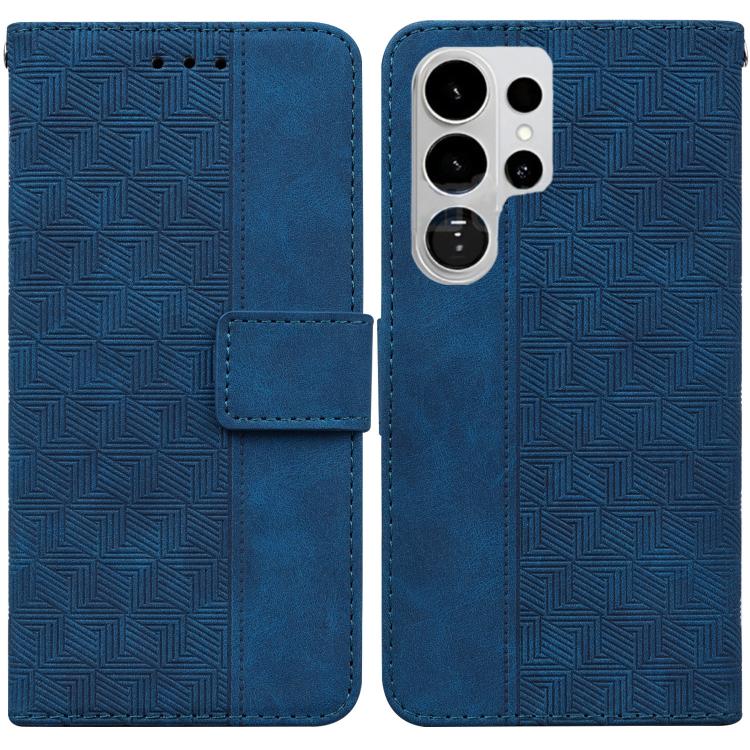 

For Samsung Galaxy S26 Ultra 5G Geometric Embossed Leather Phone Case(Blue)