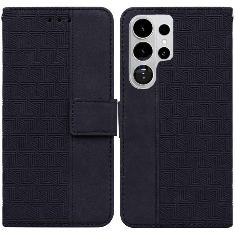 

For Samsung Galaxy S26 Ultra 5G Geometric Embossed Leather Phone Case(Black)