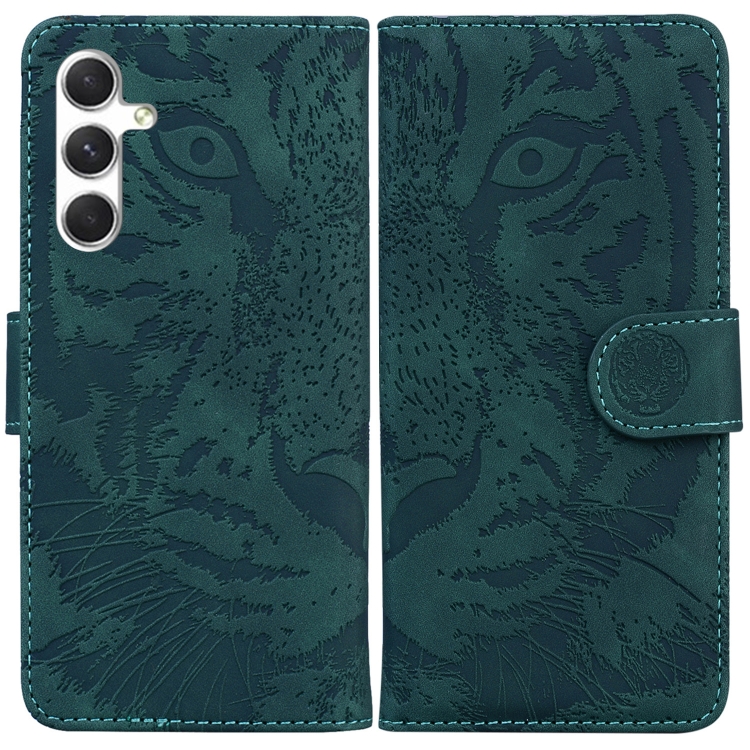 

For Samsung Galaxy S25+ 5G Tiger Embossing Pattern Flip Leather Phone Case(Green)