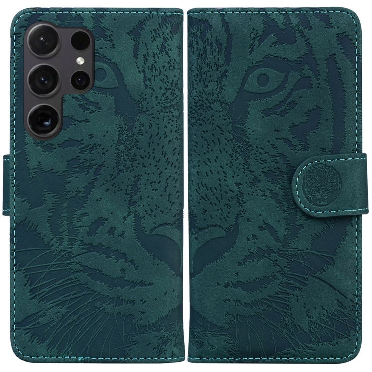 

For Samsung Galaxy S25 Ultra 5G Tiger Embossing Pattern Flip Leather Phone Case(Green)