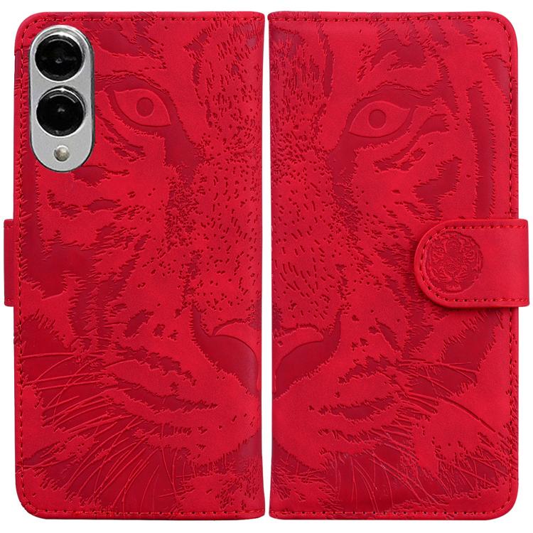 

For Samsung Galaxy S25 Edge 5G Tiger Embossing Pattern Flip Leather Phone Case(Red)