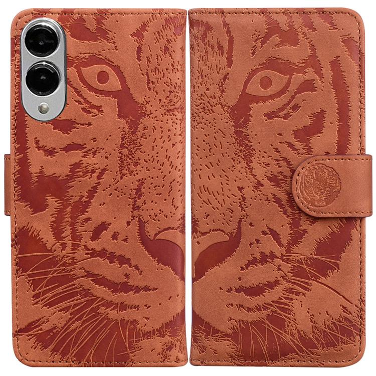 

For Samsung Galaxy S25 Edge 5G Tiger Embossing Pattern Flip Leather Phone Case(Brown)