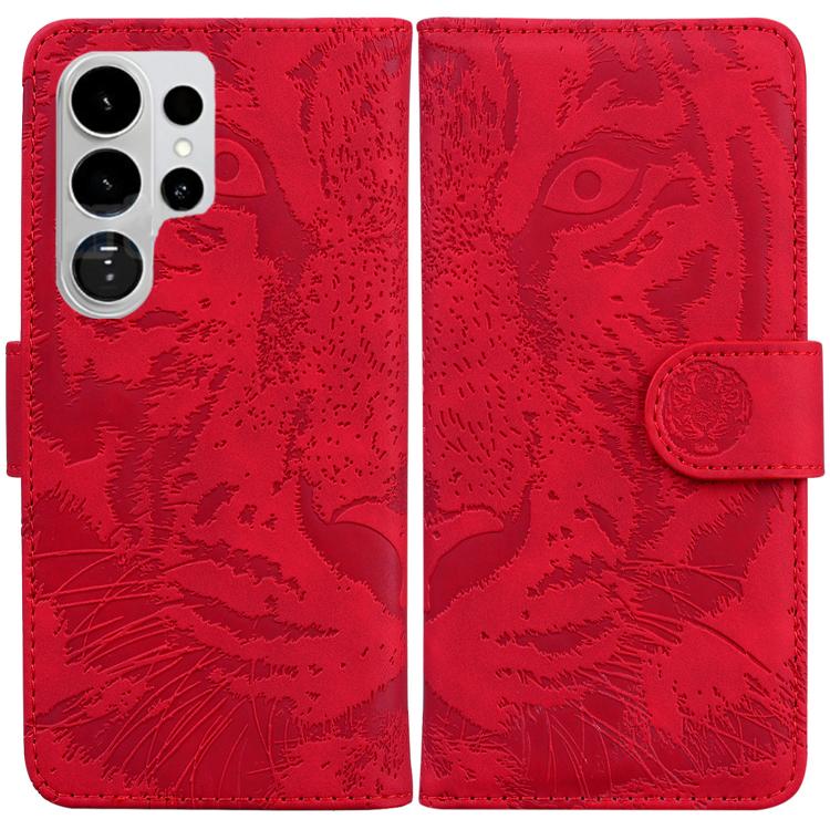 

For Samsung Galaxy S26 Ultra 5G Tiger Embossing Pattern Flip Leather Phone Case(Red)