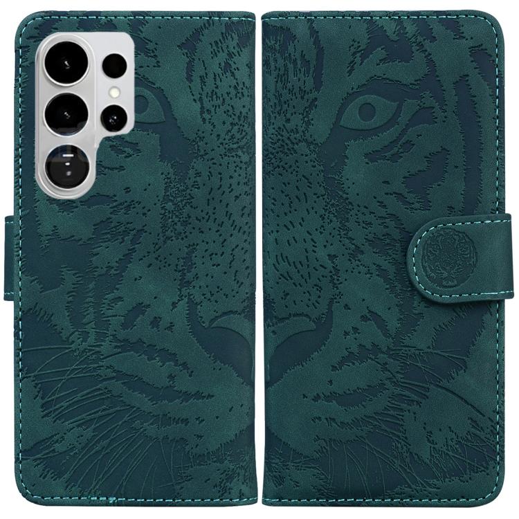 

For Samsung Galaxy S26 Ultra 5G Tiger Embossing Pattern Flip Leather Phone Case(Green)