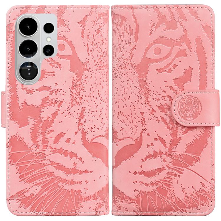 

For Samsung Galaxy S26 Ultra 5G Tiger Embossing Pattern Flip Leather Phone Case(Pink)