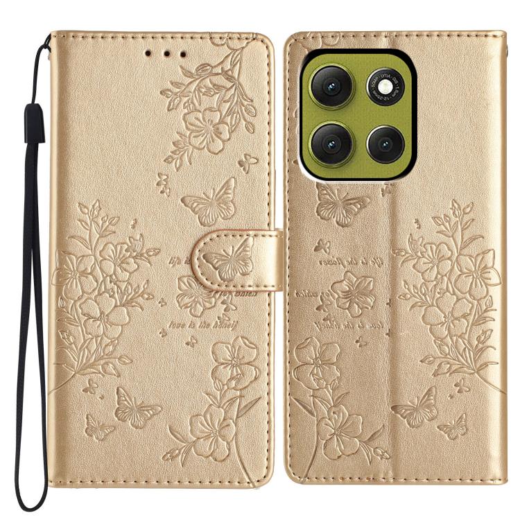 

For Motorola Moto G86 5G Butterflies and Flowers Leather Phone Case(Gold)