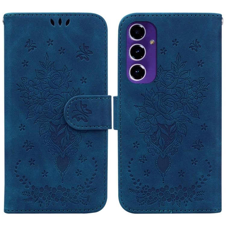 

For Samsung Galaxy S24 FE 5G Butterfly Rose Embossed Leather Phone Case(Blue)
