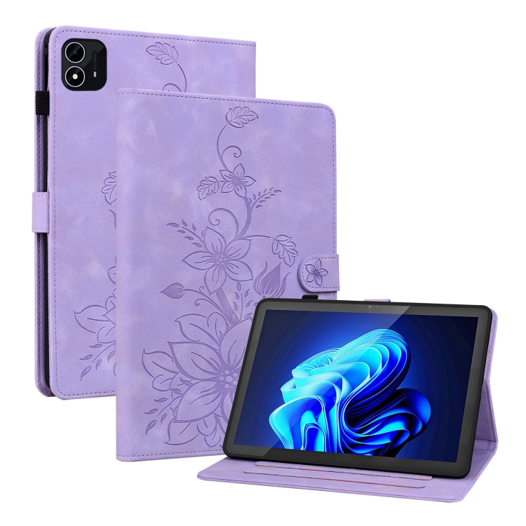 For itel Pad One Lily Embossed Leather Tablet Case(Purple)