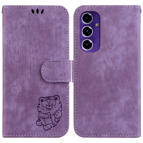 

For Samsung Galaxy S24 FE 5G Little Tiger Embossed Leather Phone Case(Purple)