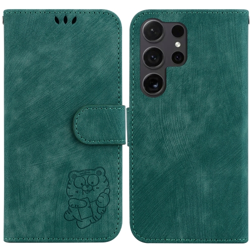 

For Samsung Galaxy S25 Ultra 5G Little Tiger Embossed Leather Phone Case(Green)