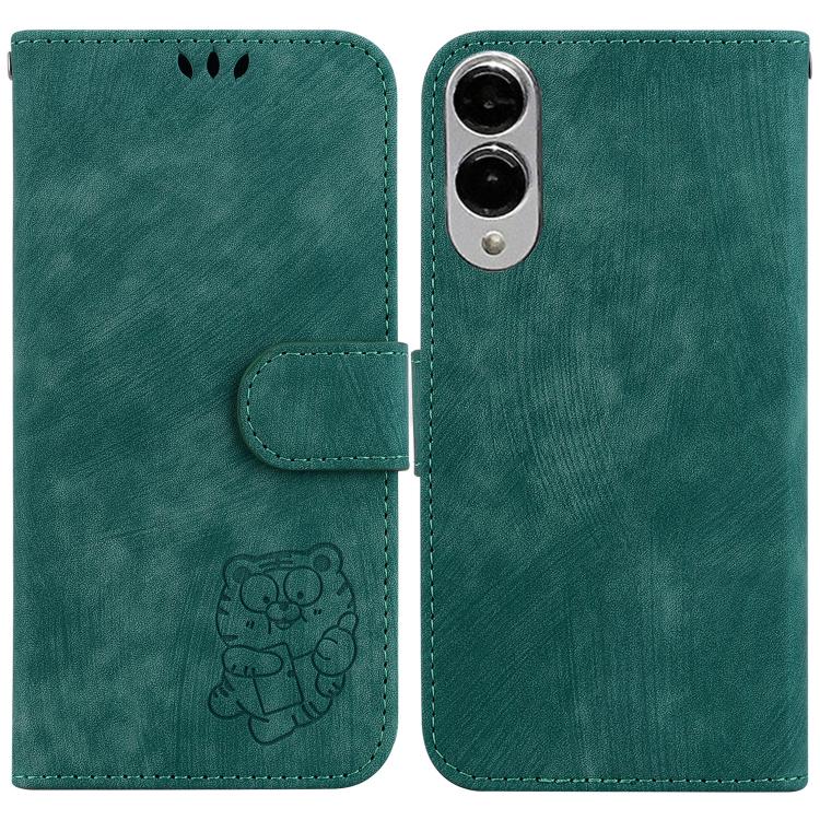

For Samsung Galaxy S25 Edge 5G Little Tiger Embossed Leather Phone Case(Green)