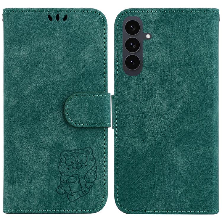 

For Samsung Galaxy S25 FE 5G Little Tiger Embossed Leather Phone Case(Green)