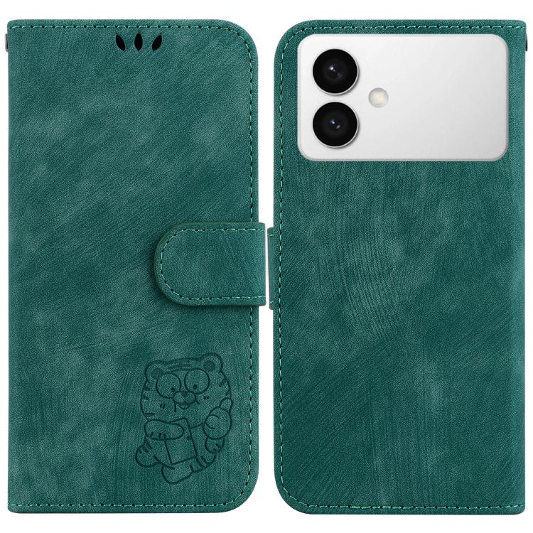 

For Samsung Galaxy S26 Edge 5G Little Tiger Embossed Leather Phone Case(Green)