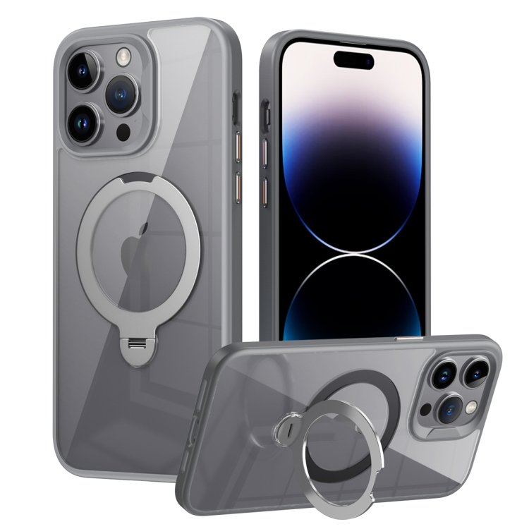 

For iPhone 13 Pro Transparent MagSafe Magnetic Rotating Ring Holder Phone Case(Grey)