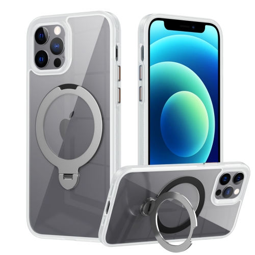 

For iPhone 12 / 12 Pro Transparent MagSafe Magnetic Rotating Ring Holder Phone Case(White)