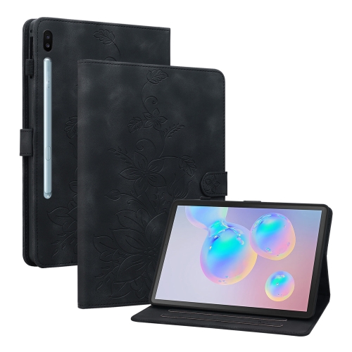 

For Samsung Galaxy Tab S6 SM-T860 / SM-T865 Lily Embossed Leather Tablet Case with Pen(Black)