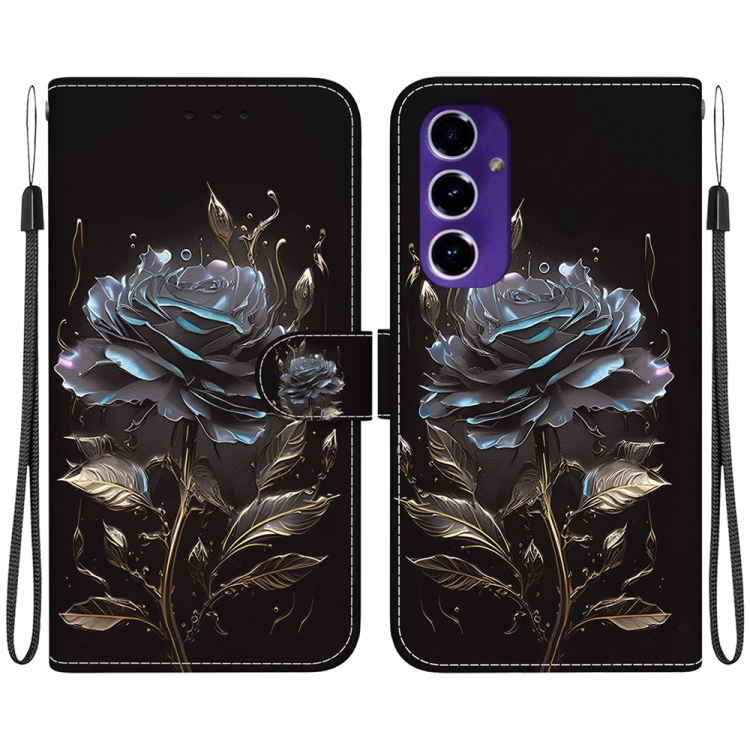 

For Samsung Galaxy S24 FE 5G Crystal Texture Colored Drawing Leather Phone Case(Black Rose)