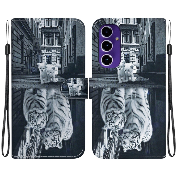 

For Samsung Galaxy S24 FE 5G Crystal Texture Colored Drawing Leather Phone Case(Cat Tiger Reflection)