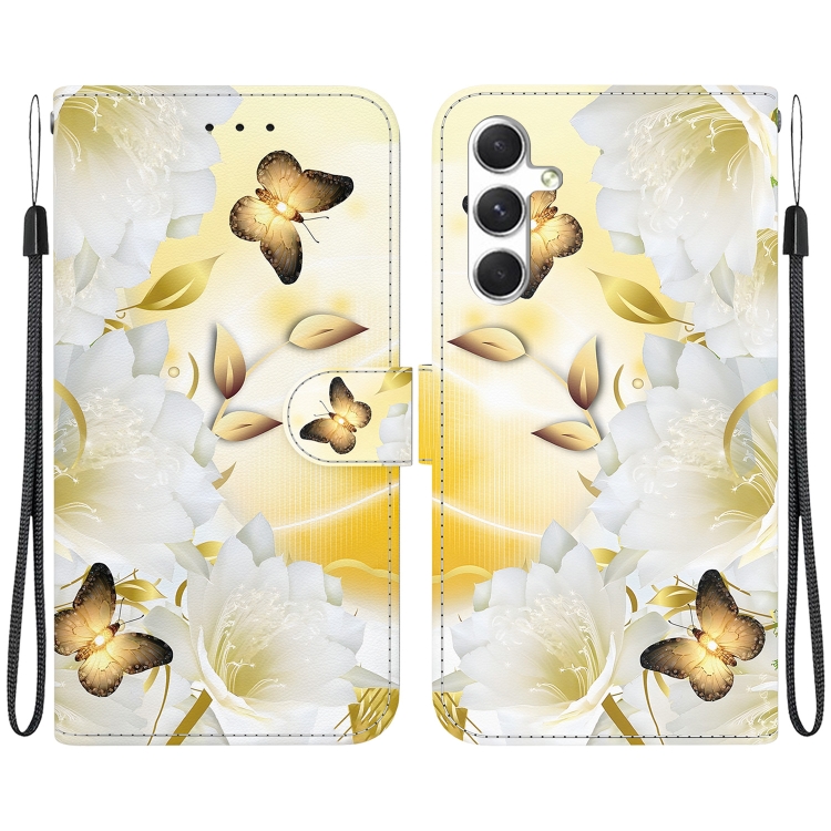 

For Samsung Galaxy S25 5G Crystal Texture Colored Drawing Leather Phone Case(Gold Butterfly Epiphyllum)