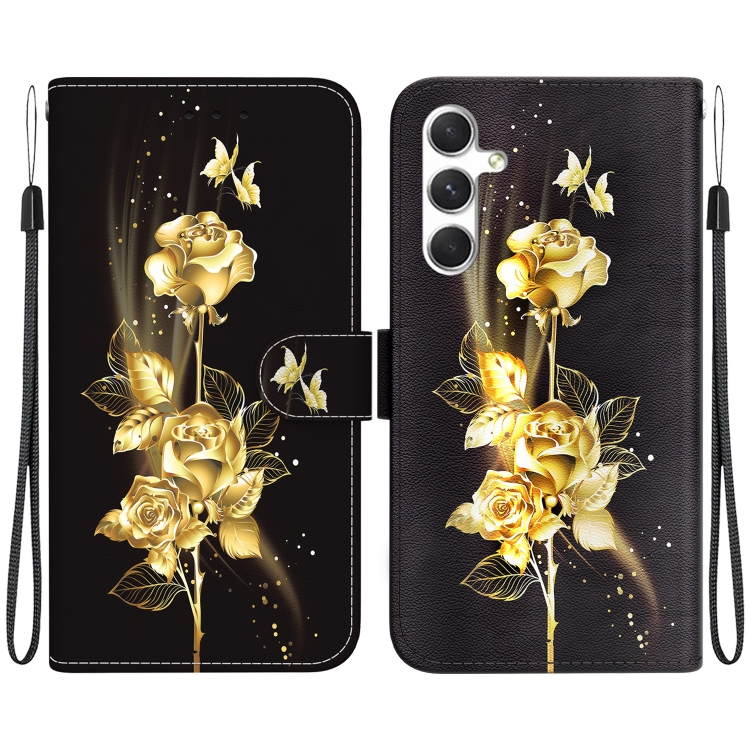 

For Samsung Galaxy S25+ 5G Crystal Texture Colored Drawing Leather Phone Case(Gold Butterfly Rose)