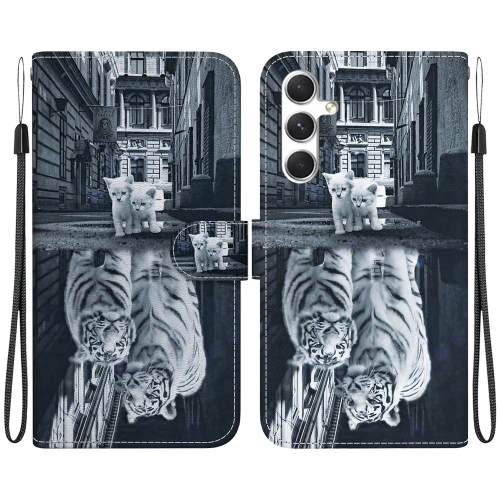 

For Samsung Galaxy S25+ 5G Crystal Texture Colored Drawing Leather Phone Case(Cat Tiger Reflection)