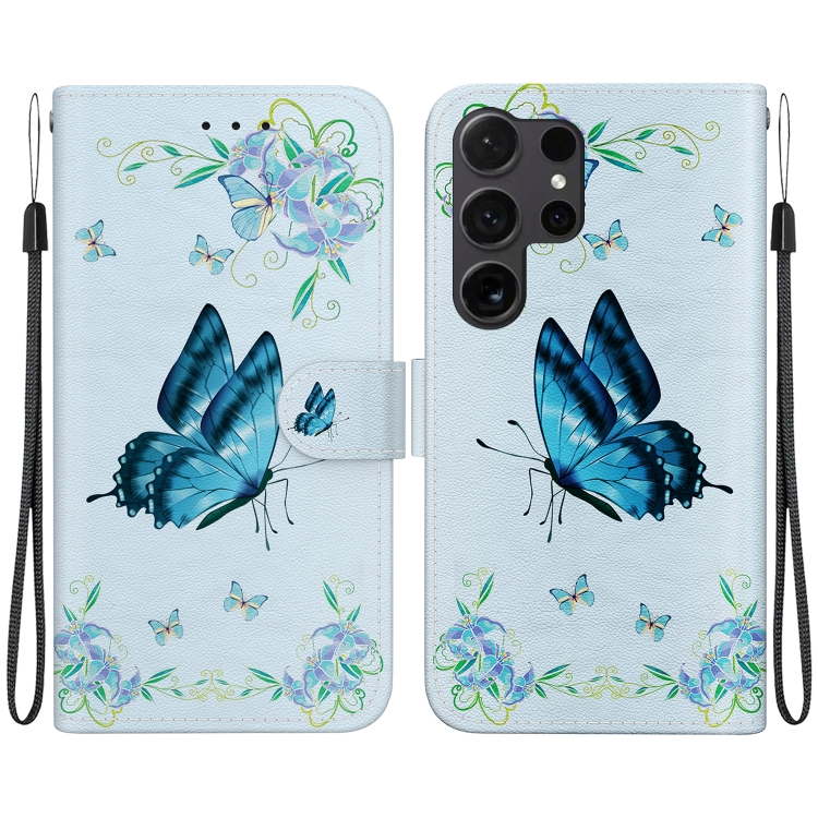 

For Samsung Galaxy S25 Ultra 5G Crystal Texture Colored Drawing Leather Phone Case(Blue Pansies)