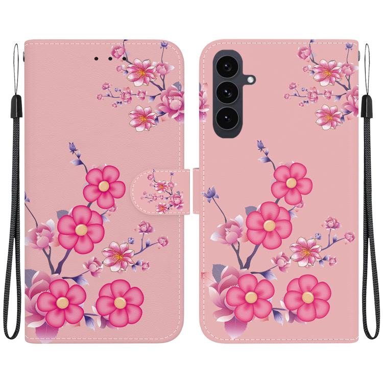 

For Samsung Galaxy S25 FE 5G Crystal Texture Colored Drawing Leather Phone Case(Cherry Blossoms)