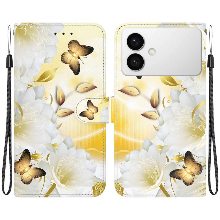 

For Samsung Galaxy S26 Edge 5G Crystal Texture Colored Drawing Leather Phone Case(Gold Butterfly Epiphyllum)
