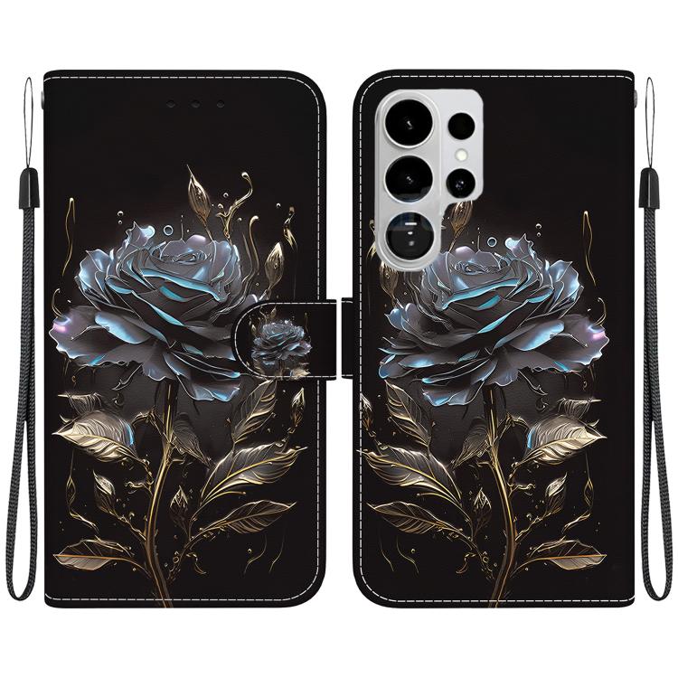 

For Samsung Galaxy S26 Ultra 5G Crystal Texture Colored Drawing Leather Phone Case(Black Rose)