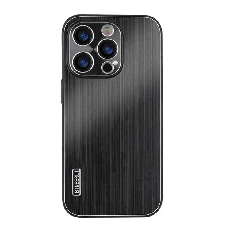 

For iPhone 15 Pro Max PC Hybrid Aluminum Alloy Brushed Shockproof Phone Case(Black)